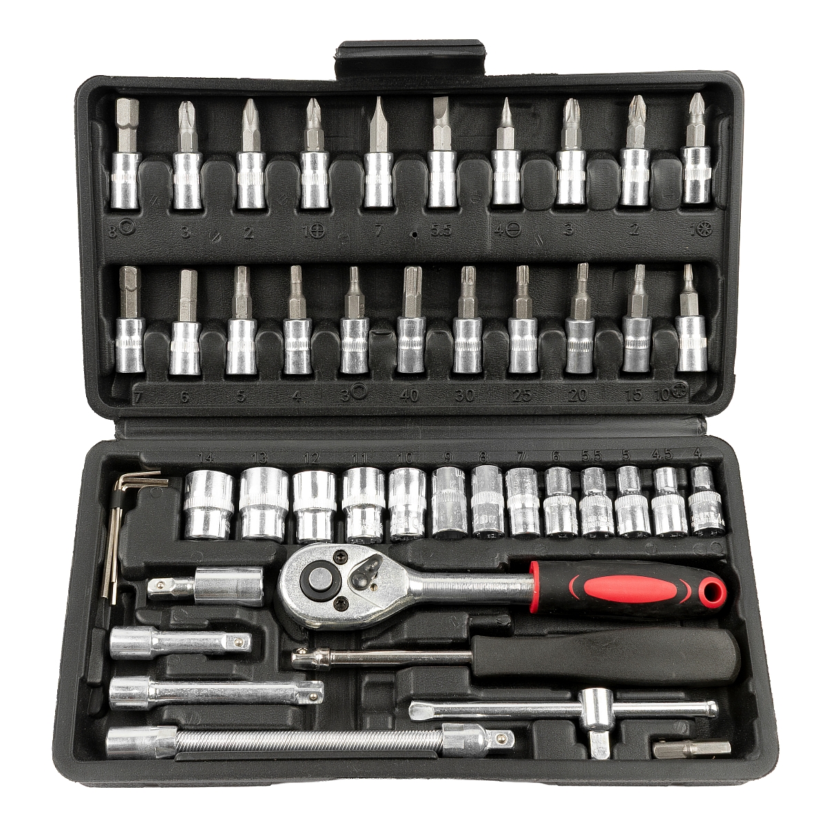 Soquetes CR-V 1/4″ em jogo com 46 peças